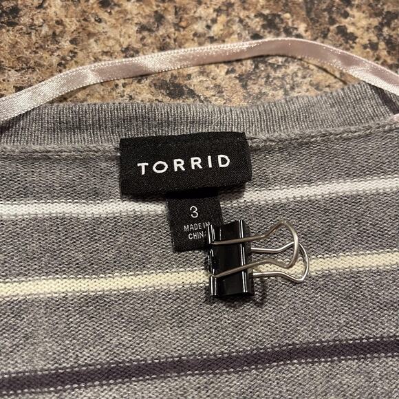 Torrid Womens Cardigan Sweater Slub Boyfriend Button Up Stripe Gray Size 3 3X GH - Picture 3 of 7